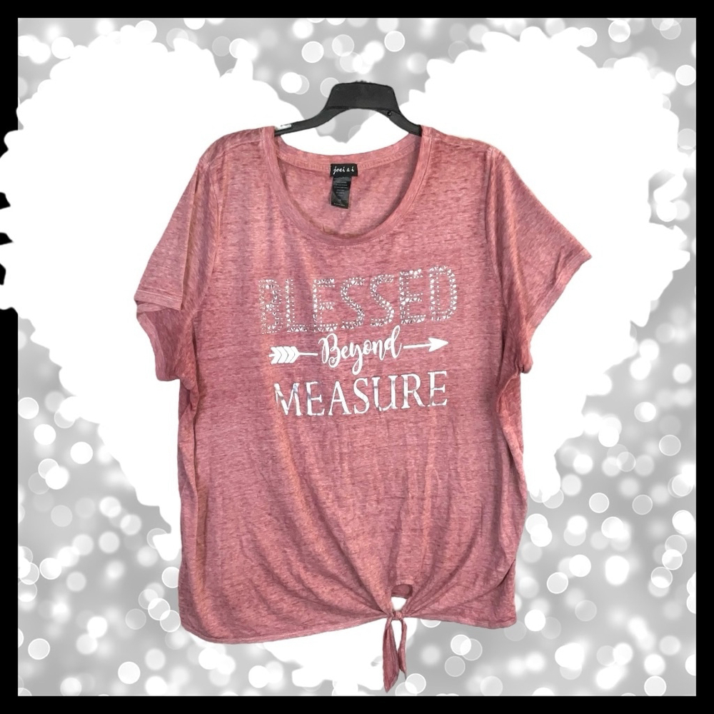 Jodi & i Marbled Red Silver/White “Blessed Beyond Measure” Shirt w Gems Wm 3X